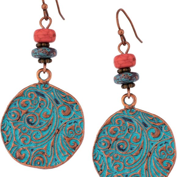Ethnic Vintage Bohemian Retro Antique Turquoise Color Theme Dangle Drop Earrings - Picture 1 of 7